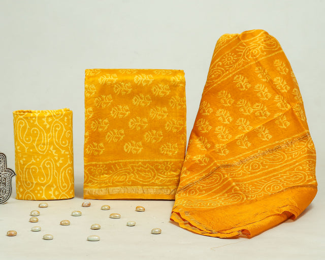 Yellow Chanderi Unstitched Suit Set