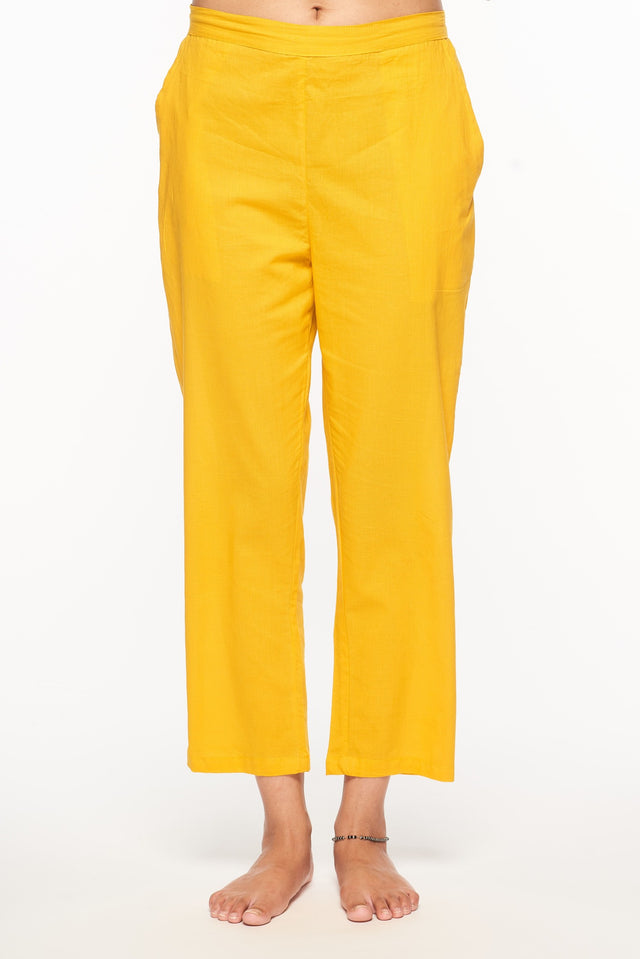 Bright Yellow Pants in this Cotton Kurta Set