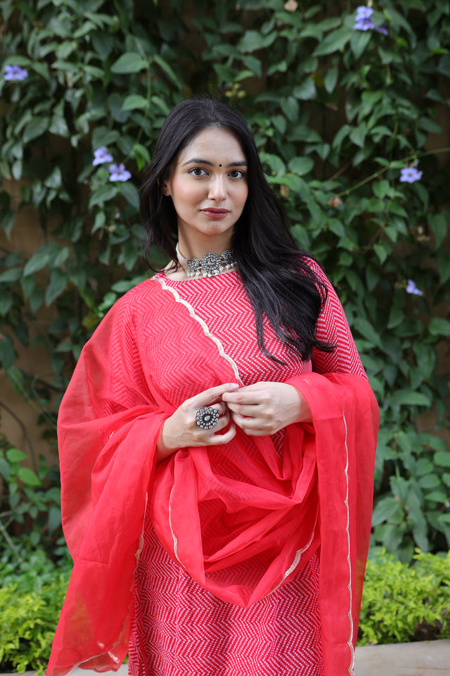 Laal Bandhej anarkali set