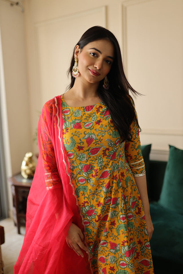 Peela Floral Anarkali set