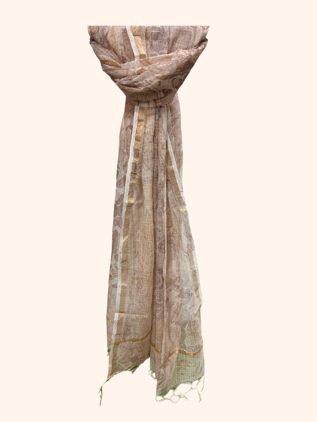 Golden Block Print Kota Doria Dupatta