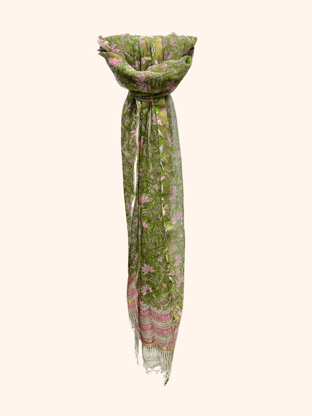 Green Floral Block Print KotaDoria Dupatta