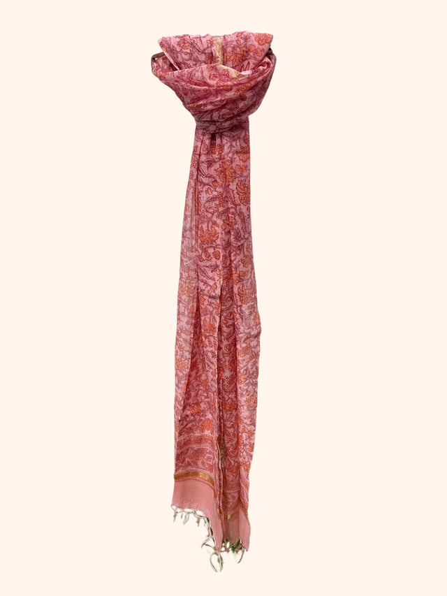 Red Floral Block print Kota Doria Dupatta