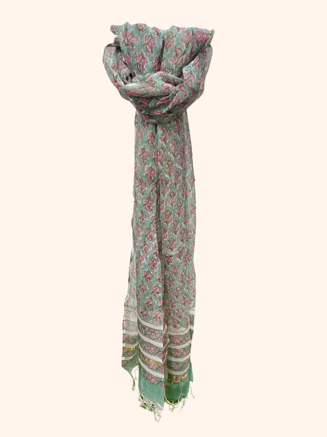 Green Block Print Kota Doria Dupatta