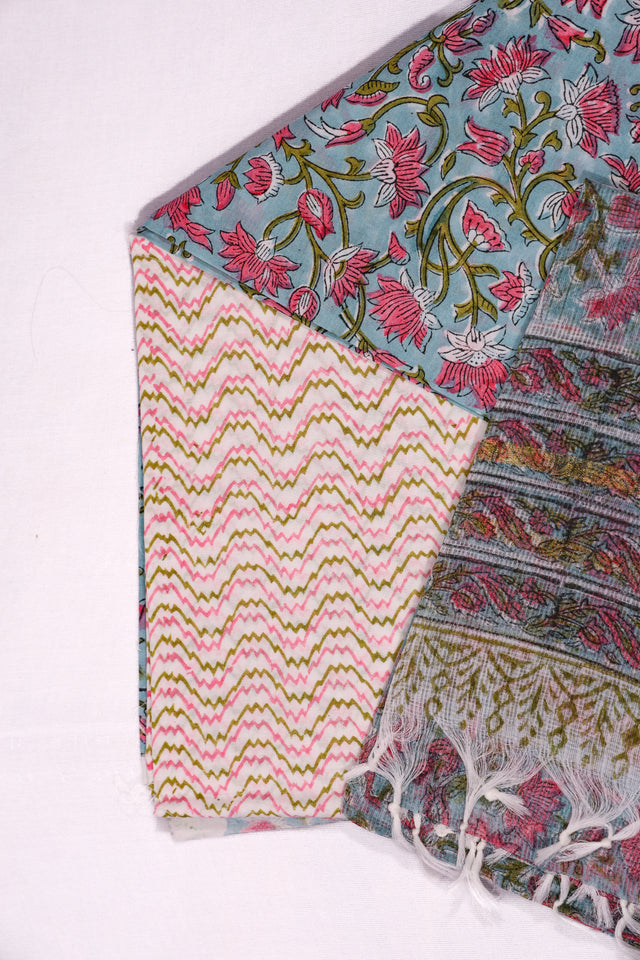 Cool blue and pink Unstitched Suit set