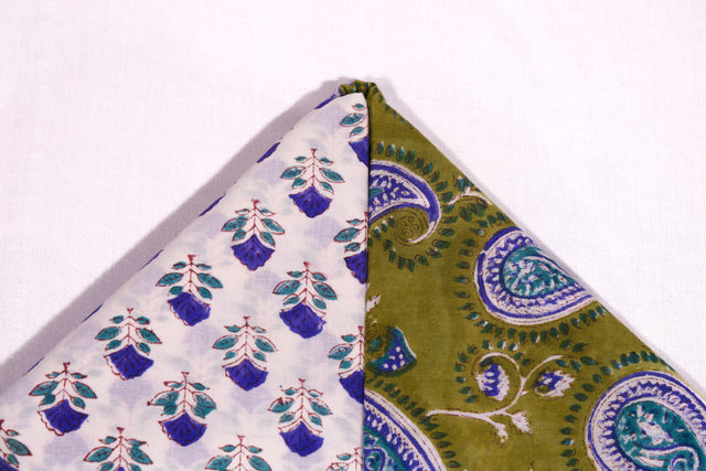 Olive green and blue Unstitched Suit set