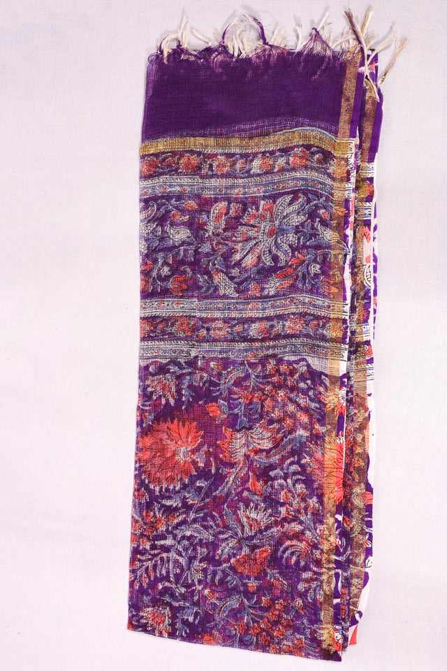 Dark Purple Floral Kota Doria Dupatta