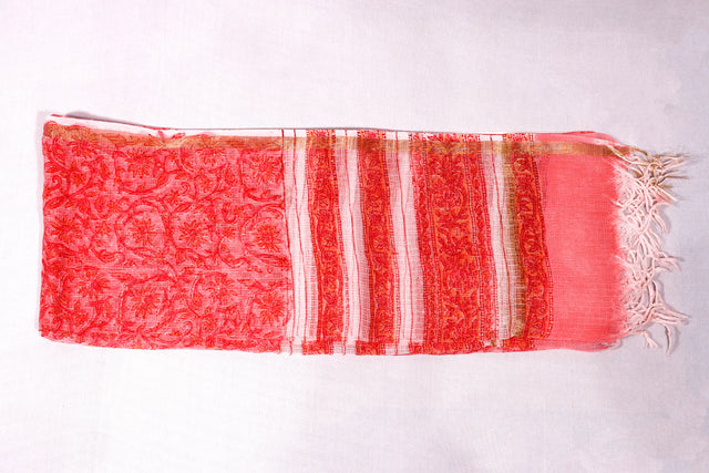 Flame Orange Floral Kota Doria Dupatta