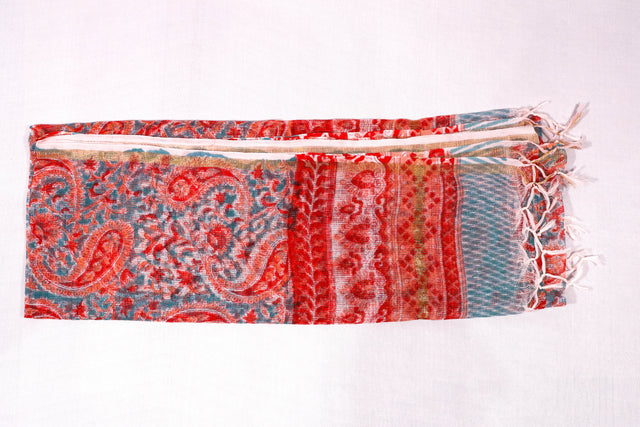 Slate Blue and red floral Kota Doria Dupatta