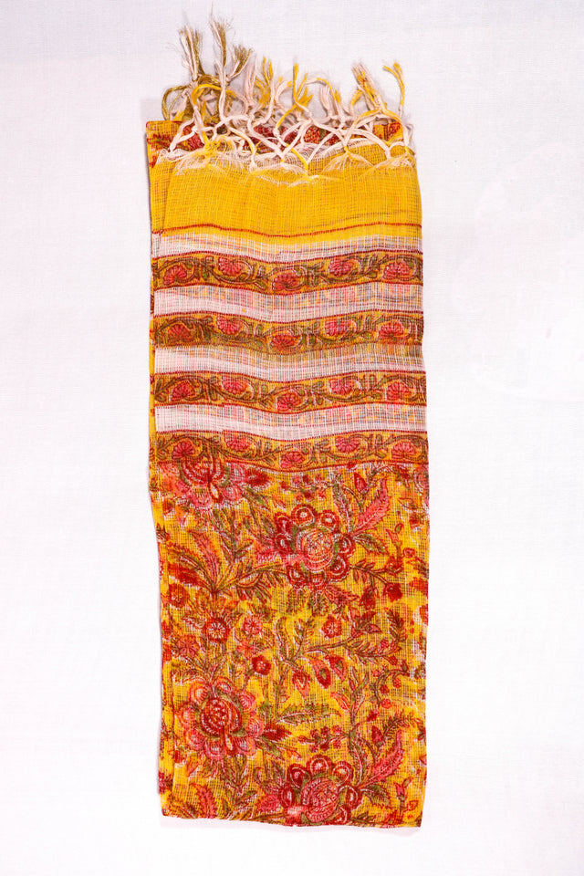 Chrome yellow floral Kota Doria Dupatta