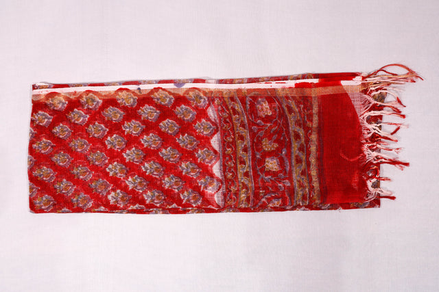 Scarlet Red Floral Kota Doria Dupatta