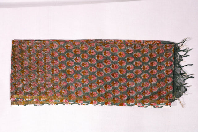 Cyan Green floral Kota Doria Dupatta