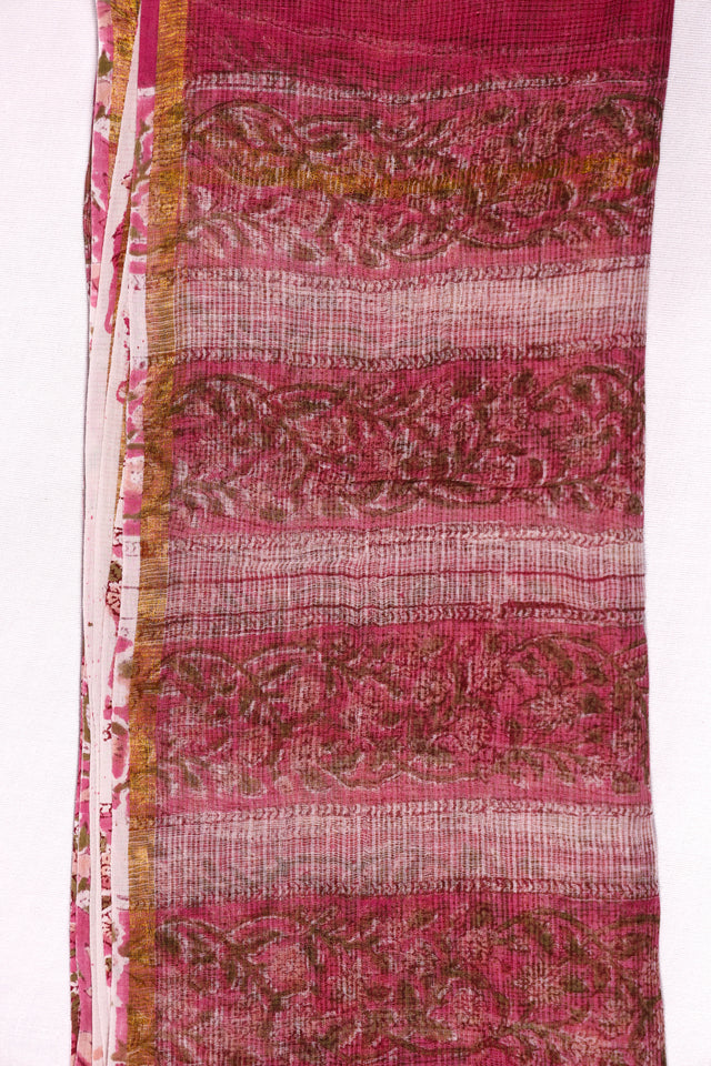 Hibiscus Pink Floral Kota Doria Dupatta