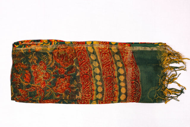 Jungle green and red Kota Doria Dupatta