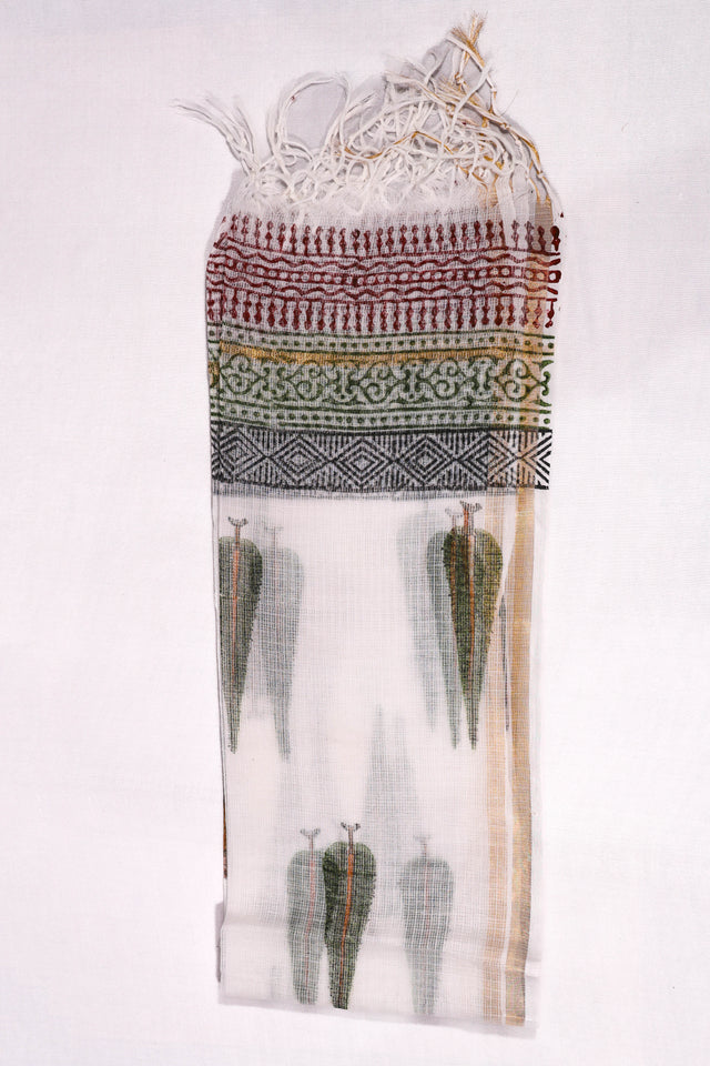 White Mughal print Kota Doria Dupatta