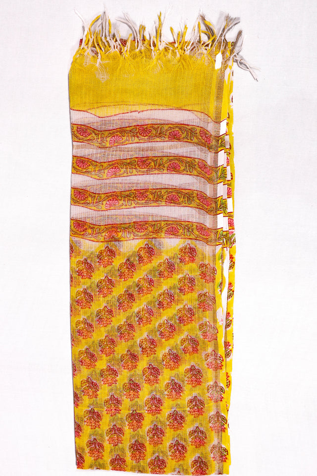 Citrine Yellow floral Kota Doria Dupatta