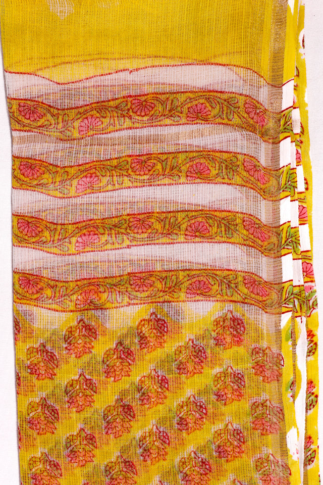 Citrine Yellow floral Kota Doria Dupatta