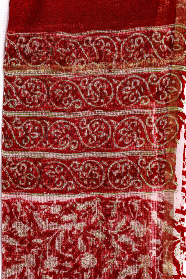 Wine Red Floral Kota Doria Dupatta