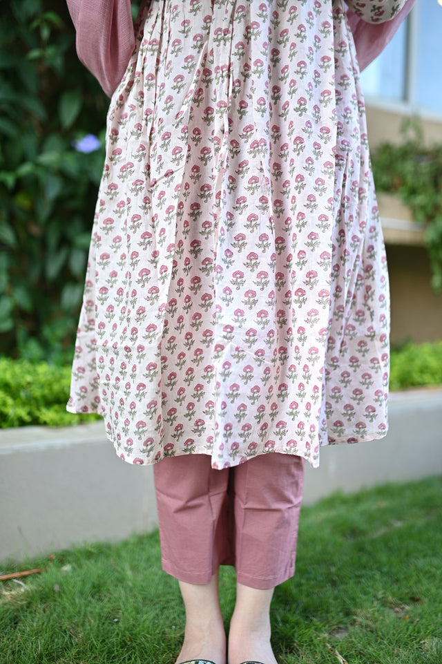 Pink Cotton Kurta for Ladies