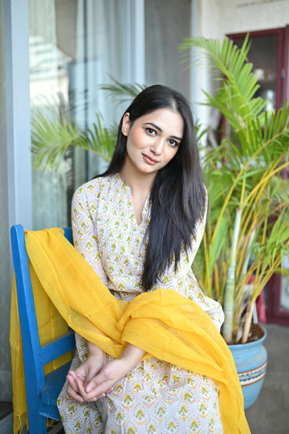 Ishira Yellow Cotton Suit Set