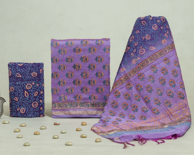 Lavender Chanderi Unstitched Suit Set