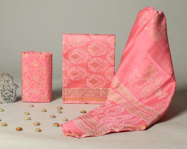 Onion Pink Chanderi Unstitched Suit Set