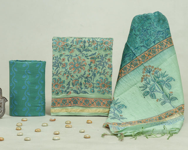 Pale Teal Blue Chanderi Unstitched Suit Set