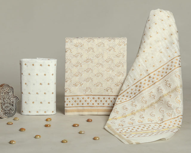Pearl Blush White Chanderi Unstitched Suit Set