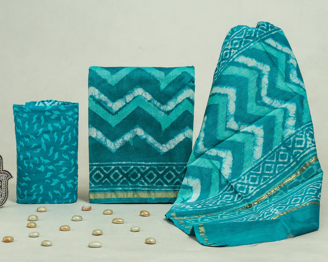 Sherpa Blue Chanderi Unstitched Suit Set