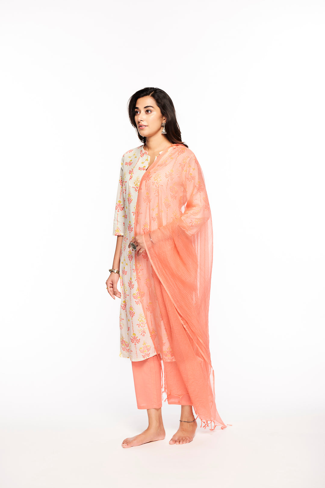 Jam Cotton white dupatta with border multi stone work main image 1